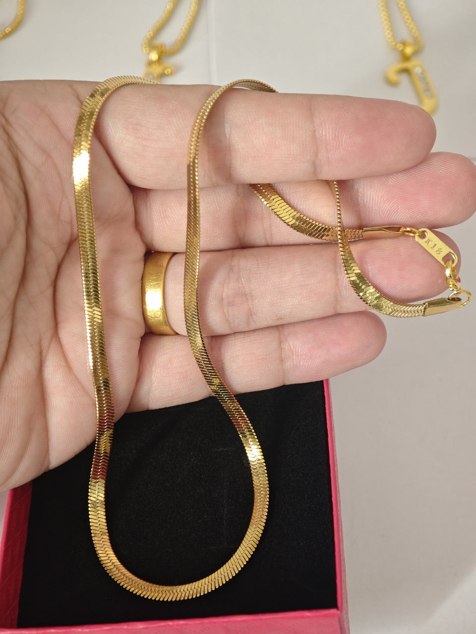 新しいゴールドのヘリンボーンチェーンネックレス、ブレスレット、シルバーリング